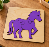 Horse 3-Piece Wooden Puzzle on a table