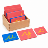 Montessori Lowercase Cursive Sandpaper Letters with Wooden Storage Box