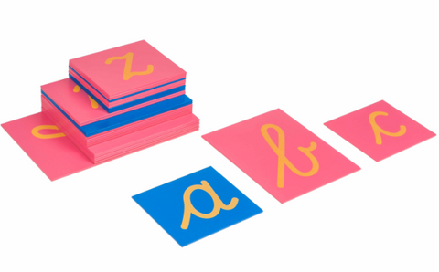 Sandpaper Lowercase Cursive Alphabet with Montessori Box