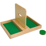 Montessori permanence tray with coin or ball