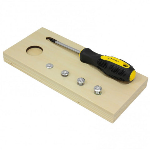 Wooden base with screwdriver and Montessori screws