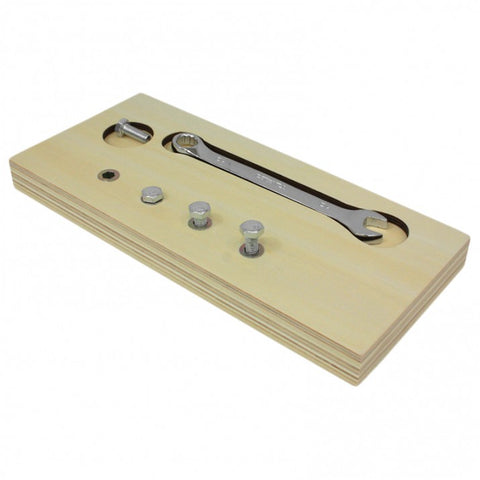 Wooden base with wrench and Montessori screws