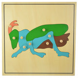 Montessori-style wooden puzzle featuring various animals and plants