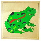 Montessori-style wooden puzzle featuring various animals and plants